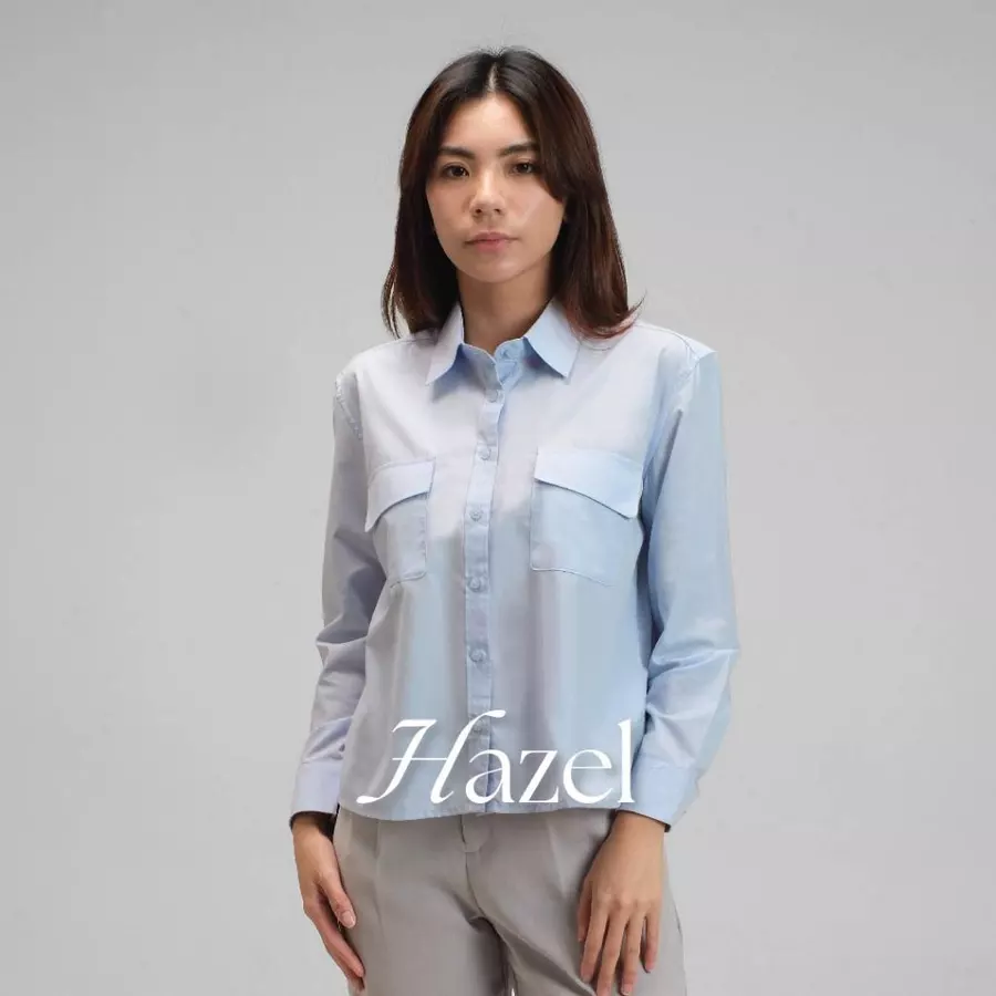 Hazel Double Pocket Long Sleeve Shirt | Kemeja Wanita Formal Atasan Cotton Poplin Lengan Panjang