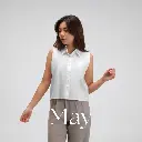May Sleeveless Shirt | Kemeja Wanita Atasan Kerah Cotton Poplin Top Tanpa Lengan Kutung