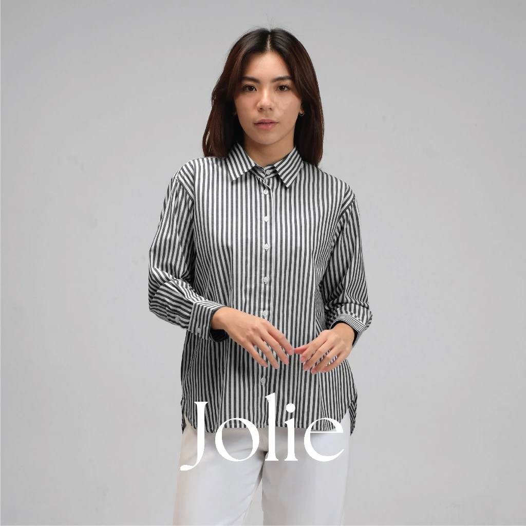 Jolie Stripe Shirt | Kemeja Kerja Salur Garis Wanita Lengan Panjang