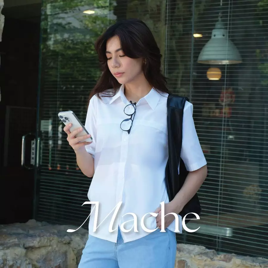 Mache Short Sleeve Shirt | Kemeja Kerja Atasan Wanita Office Look Stretchy Lengan Pendek