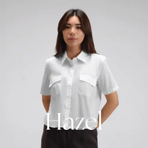 Hazel Double Pocket Short Sleeve Shirt | Kemeja Wanita Formal Atasan Cotton Poplin Lengan Pendek 