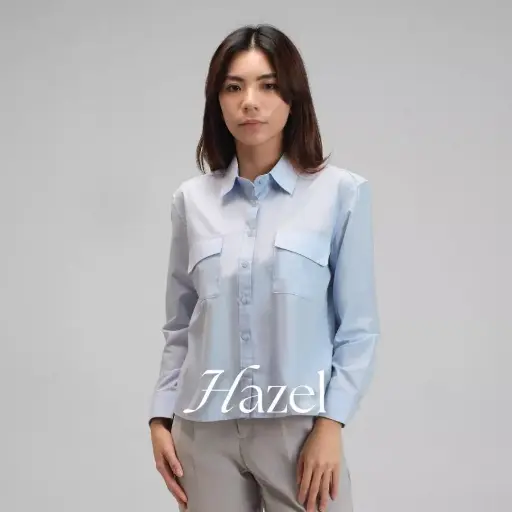Hazel Double Pocket Long Sleeve Shirt | Kemeja Wanita Formal Atasan Cotton Poplin Lengan Panjang
