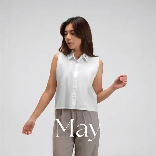 May Sleeveless Shirt | Kemeja Wanita Atasan Kerah Cotton Poplin Top Tanpa Lengan Kutung