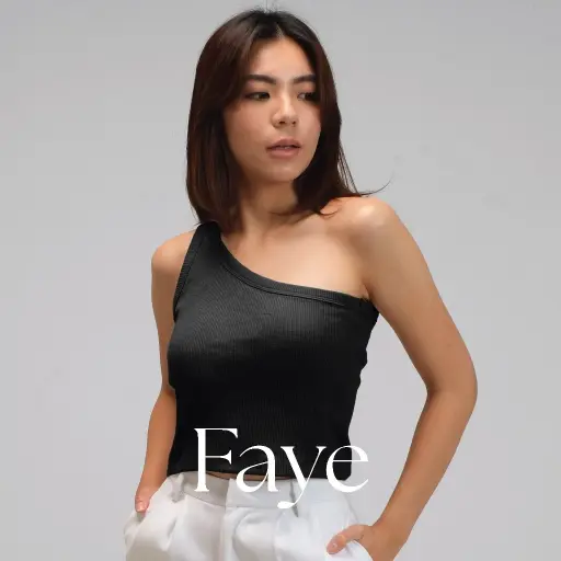 Faye Asymmetrical Knit Tank Top Stretch | Atasan Tank Top Wanita Sleeveless Tanpa Lengan Rib Knit One Shoulder