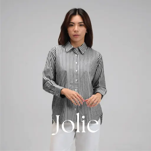 Jolie Stripe Shirt | Kemeja Kerja Salur Garis Wanita Lengan Panjang