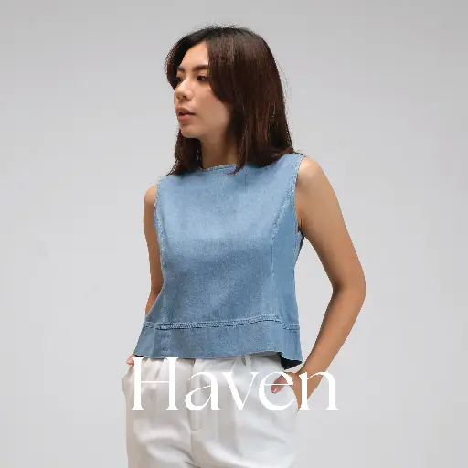 Haven Denim Sleeveless Top | Atasan Blouse Denim Wanita Tanpa Lengan