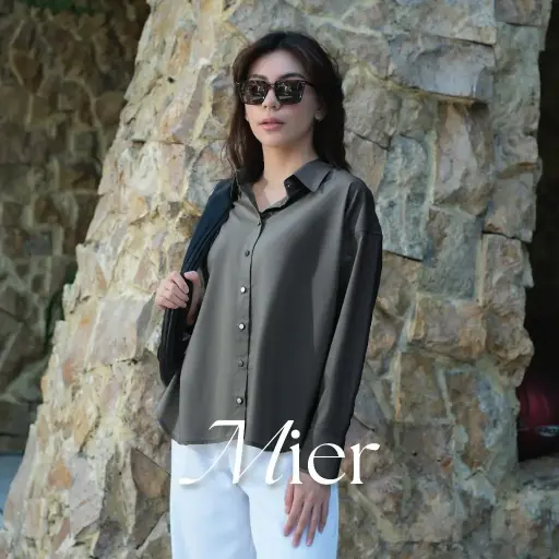 Mier Basic Long Sleeve Shirt | Kemeja Kerja Atasan Wanita Clean Look Stretchy Lengan Panjang