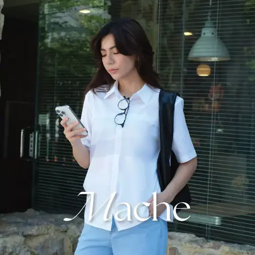 Mache Short Sleeve Shirt | Kemeja Kerja Atasan Wanita Office Look Stretchy Lengan Pendek